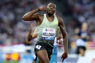 Grant Holloway won the men's 60m hurdles at the New Balance Indoor Grand Prix 2024 (Photo by Alexander Hassenstein/Getty Images)